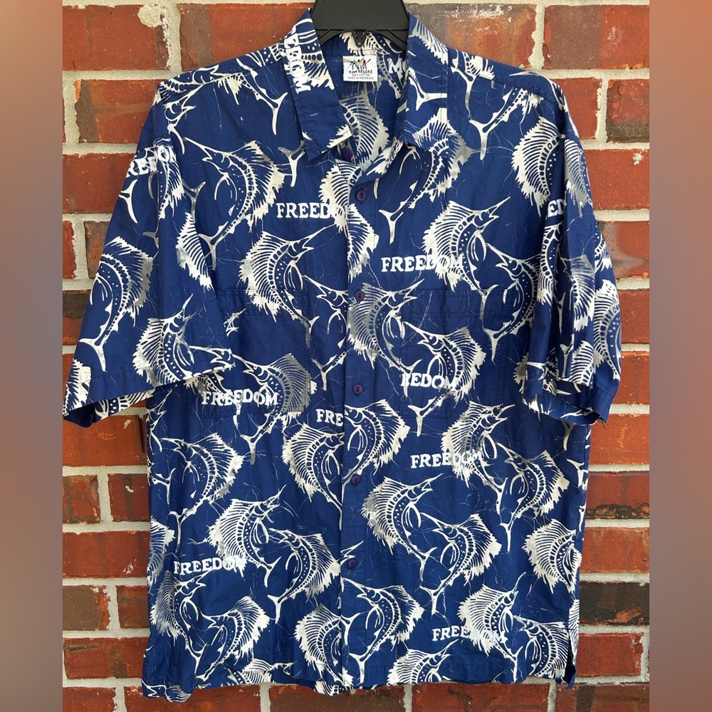 Rum Reggae Cabana Shirt Short Sleeve Hawaiian Sailfish Fishing Freedom XL E8